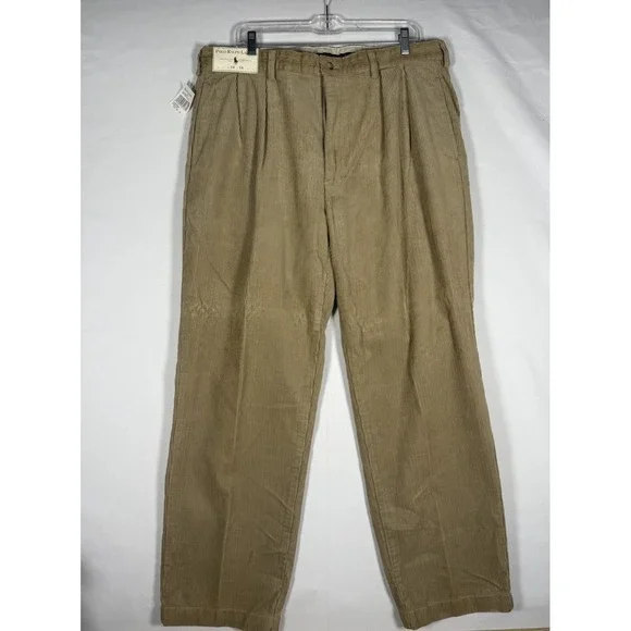 NWT Polo Ralph Lauren Andrew Pants Men's38x30 Tan Corduroy Pleated Classic Fit